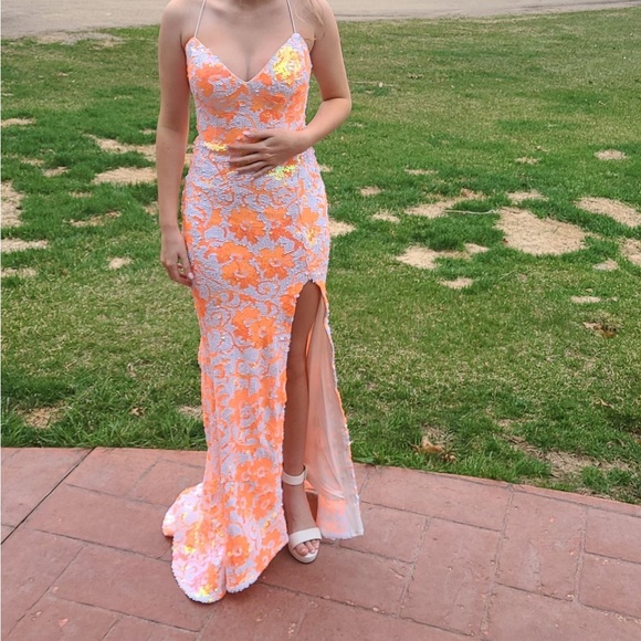 Jovani Dresses Orange And White Long Prom Dress Poshmark